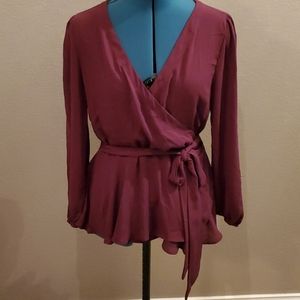 Loft Burgandy Wrap Blouse